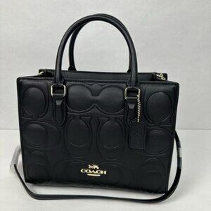 NWT Coach Maggie Small Tote Bag In Blocked Signature Leather Black CY670